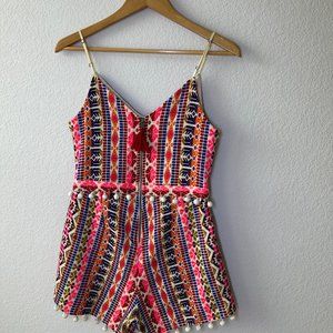 SAYLOR x Revolve Brocade Cut Out Pom Pom Tassel romper